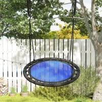 Qaba 39 inch Saucer Tree Swing Set for Kids with Adjustable Hanging Ropes for Outdoor, Backyard, Navy Blue(m-10)