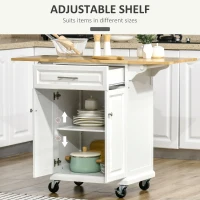 HOMCOM Kitchen Island with Drop Leaf Trolley Cart on Wheels Drawer Cabinet Towel Racks Versatile Use Natural Wood Top and White(m-7)