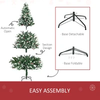 HOMCOM 6' Tall Unlit Snow-Flocked Fir Artificial Christmas Tree with Realistic Branches, Red Berries and 836 Tips, Green / White(m-6)