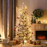 HOMCOM 6' Pre Lit Arctic Fir Artificial Flocked Christmas Trees, with Snow Branches, Warm White UL Listed Clear Lights