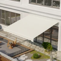 Outsunny 12' x 10' Electric Awning, Retractable Awning, UV Protection Sun Shade Shelter with Remote Controller and Manual Crank Handle for Deck, Balcony, Yard, Cream White(m-2)