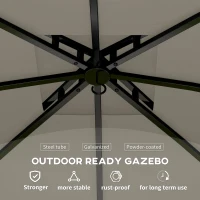 Outsunny 11' x 11' Outdoor Gazebo, Double Roof Patio Gazebo with Curtains, Church Windows, Galvanized Steel Frame, Light Gray(m-6)