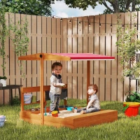 Outsunny Kids Sandbox with Cover Kitchen Playset Toys, Wooden Sand Box with Seat, Storage, for 3-7 Years Old, Red(m-8)