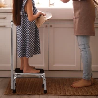 HOMCOM Step Stool with Handle for Adults and Seniors, Heavy Duty Metal Foot Step Stool for Elderly, Portable Stool with Anti-slip Design(m-8)