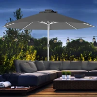 Outsunny LED Patio Umbrella, Lighted Deck Umbrella with 4 Lighting Modes, Solar & USB Charging, Charcoal Grey(m-8)