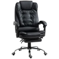 HOMCOM High Back Office Chair PU Leather Executive Office Chair with Retractable Footrest Padded Armrest Black(m-13)