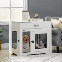 PawHut Dog Crate Furniture with Cushion, 2 Doors, Storage, Dog Kennel End Table for Small Medium Dogs, White(m-1)
