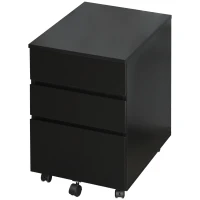 HOMCOM 3 Drawer Storage Cabinet, Mobile Desk Cabinet Under Desk with Wheels, Printer Stand for Home Office, Black(m-11)