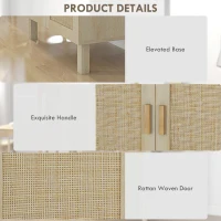 HOMCOM Boho Sideboard, Buffet Cabinet with Storage, Accent Cabinet with 2 Rattan Doors and Adjustable Shelves, Natural(m-6)