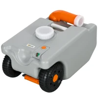 Outsunny 5.8 Gallon RV Waste Tank, Water Container with Collapsible Handle and Wheels, Portable Water Tank for Camping, Grey(m-2)