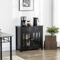 HOMCOM Sideboard Buffet Cabinet, Accent Kitchen Cabinet with Glass Doors, Shelf and 2 Drawers, Black(m-8)