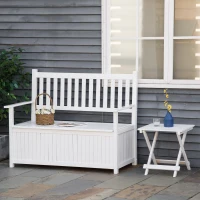 Outsunny 2-Seater Storage Garden Bench, Outdoor Patio Seating Furniture, Deck Box with Inner for Patio, Porch or Balcony, White(m-1)