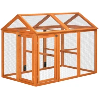 PawHut Wooden Chicken Run, Combinable Design with Perches, 4.6' x 2.8', Orange(m-11)
