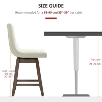 HOMCOM Counter Height Bar Stools, Swivel Bar Chairs, 25.5" High Fabric Tufted Breakfast Barstools for Kitchen, Set of 2, Cream White(m-7)
