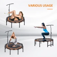 Soozier 48" Silent Mini Trampoline with Adjustable Handle Bar Fitness Trampoline Bungee Rebounder Jumping Cardio Trainer Workout for Adults or Teens Jump Exercise Equipment Orange(m-6)
