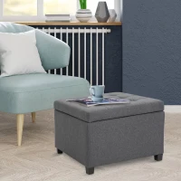 HOMCOM Round Storage Ottoman Bench, Button Tufted Ottoman with Flip Top for Living Room, Entryway and Bedroom, Gray(m-10)