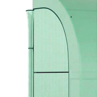 Outsunny Walk-in Wall Lean-to Greenhouse, 10' x 5' x 7' Outdoor Gardening Green House with PE Cover, Windows, Shelves and 2 Zipper Doors, Green(m-9)