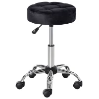 HOMCOM Round Rolling Stool with Height Adjustable Lift, Vanity Chair with Luxury Style Upholstery, Office Chair with Swivel Seat and Wheels for Work Spa Salon, Black(m-11)