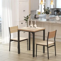 HOMCOM Dining Table Set for 2, 3 Piece Kitchen Table and Chairs with Metal Legs for Small Spaces, Natural Wood(m-1)
