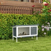 PawHut Wooden Outdoor Rabbit Hutch for Small Pet w/ Slide-out Tray, Openable Roof, 35" W x 18" D x 26" H, Dark Grey(m-1)
