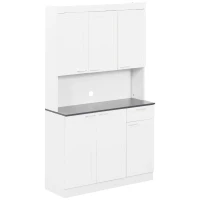 HOMCOM 71" Kitchen Pantry Cabinet, Storage Buffet with Hutch, Adjustable Shelves for Living Room, High Gloss White(m-11)