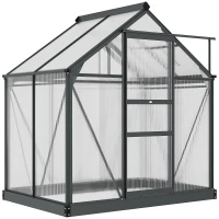 Outsunny Greenhouse Garden, Green House, Outdoor Greenhouse Kit, PC Board with Sliding Door, 6.2' x 4.3' x 6.6', Grey(m-2)
