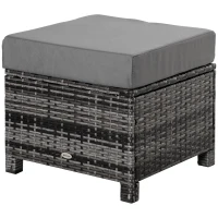 Outsunny Patio Rattan Ottoman, Outdoor Wicker Footrest with Soft Cushion, Metal Frame for Backyard, Garden, and Poolside, Grey(m-11)
