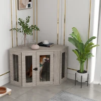 PawHut Dog Crate Furniture with Cushion, 41 Inch Corner Design Dog Crate End Table for Medium Dogs, Walnut Brown(m-1)