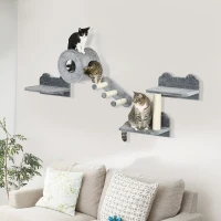 PawHut 4 PCs 9.3" H Cat Wall Shelves, Pet Wall-mounted Climbing Shelf Set, Kitten Activity Centre with Condo, Cushion, Scratching Post, Jumping Platform, Grey(m-8)