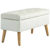 HOMCOM Storage Ottoman with Lid, Velvet Upholstered Storage Bench with Wood Legs for Living Room, Cream White(m-2)
