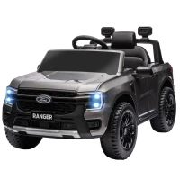 Qaba Ford Ranger Licensed 12V Ride on Car Battery Powered Kids Truck w/ Rear Storage Remote, Spring Suspension, Grey(m-2)