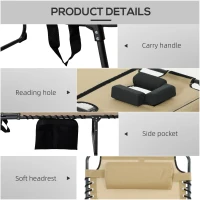 Outsunny Folding Chaise Tanning Lounge Chair w/ 5-level Reclining Back, Reading Hole, Side Pocket, Headrest, Beige(m-5)