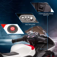 Aosom Licensed 6V Kids Ride on Motorcycle, Off-Road Battery Powered Three Wheels Dirtbike with USB, AUX, Music and Headlight for Toddler, Red(m-6)