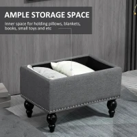 HOMCOM Ottoman with Storage for Living Room, 25" Storage Ottoman with Removable Lid, Button-Tufted Fabric Bench for Footrest and Seat with Wood Legs, Gray(m-5)