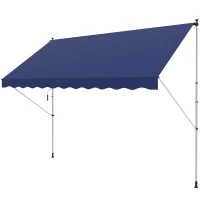 Outsunny 10x5ft Patio Sun Shade Canopy, Manual Retractable Awning with 5.6-9.2ft Support Pole for Window, Door, Porch, Navy Blue(m-2)