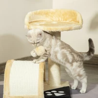 PawHut 17" Cat Scratching Tree Kitty House Kitten Activity Centre Pet Bed Post Furniture with Hanging Toy (Beige)(m-9)