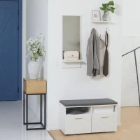 HOMCOM 3-in-1 Hall Tree, Modern Entryway Organizer with Shoe Rack Storage Organizer with Bench, 3-Hook Wall Mounted Coat Rack Wall Organizer with Mirror, for Hallway, White(m-8)