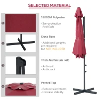 Outsunny 10 FT Cantilever Umbrella, Aluminum Hanging Offset Umbrella with 360°Rotation, Crank, Tilt, Cross Base, Red(m-4)