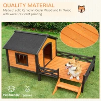 PawHut Outdoor Dog House with Porch, Wooden Dog Kennel with Water-resistant Asphalt Roof, Ladders, Fencing, Window, for Small and Medium Dog, Natural(m-4)