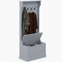 HOMCOM 3-In-1 Hall Tree with Coat Rack, Shoe Storage and Bench Seat, Entryway Bench with 4 Hooks for Hallway, Living Room, Grey(m-2)