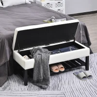 HomCom 44" Tufted Faux Leather Ottoman Storage Bench With Shoe Rack - White(m-8)