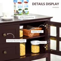 HOMCOM Coffee Bar Cabinet, Kitchen Cabinet with Adjustable Shelves, Glass Doors and 2 Drawers, Sideboard Buffet Cabinet for Living Room, Espresso(m-7)