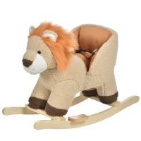 Qaba Baby Rocking Horse Lion Design Plush Stuffed Rocking Chair, Wooden Rocking Horse with Sound, Seat Belt for Boys and Girls Gift, Brown(m-11)