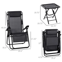 Outsunny Zero Gravity Chair Set of 2 Patio Chair with Side Table Cupholders and Pillows for Pool, Backyard, Lawn, Black(m-3)
