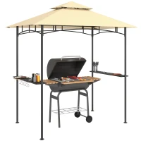 Outsunny 8' x 5' Outdoor Grill Gazebo, Double Tiered Barbecue Grill Gazebo Shelter with 2 Side Shelves, Hooks, Beige(m-11)