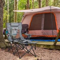 Outsunny Outdoor Folding Chaise Lounge Chair with Reclining Back, Headrest, Cup Holder, Carry Bag for Patio, Camping, Grey(m-8)