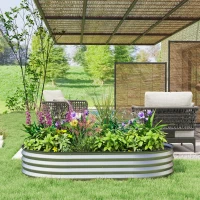 Outsunny 5' x 3' x 1' Large Outdoor Planter Box, Galvanized Raised Garden Bed with Metal Plant Stake, Silver(m-10)