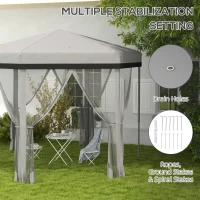 Outsunny 12'x12' Pop Up Canopy, Hexagon Gazebo with Netting, Carry Bag, Height Adjustable Instant Shelter, Grey(m-6)