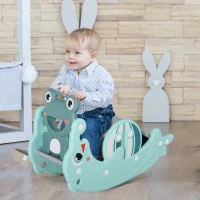 Qaba 3-in-1 Kids Portable Slide Rocking Horse Toy with Basketball Hoop for Age 1.5-3 Boys and Girls, Mint Green(m-2)