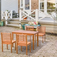 Outsunny 5 Pieces Patio Dining Set for 4, Wooden Outdoor Table and Chairs with Slatted Design for Garden, Patio, Backyard, Orange(m-8)